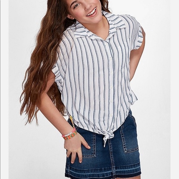 Stripe Tie Hem Button Up Shirt - Picture 2 of 3